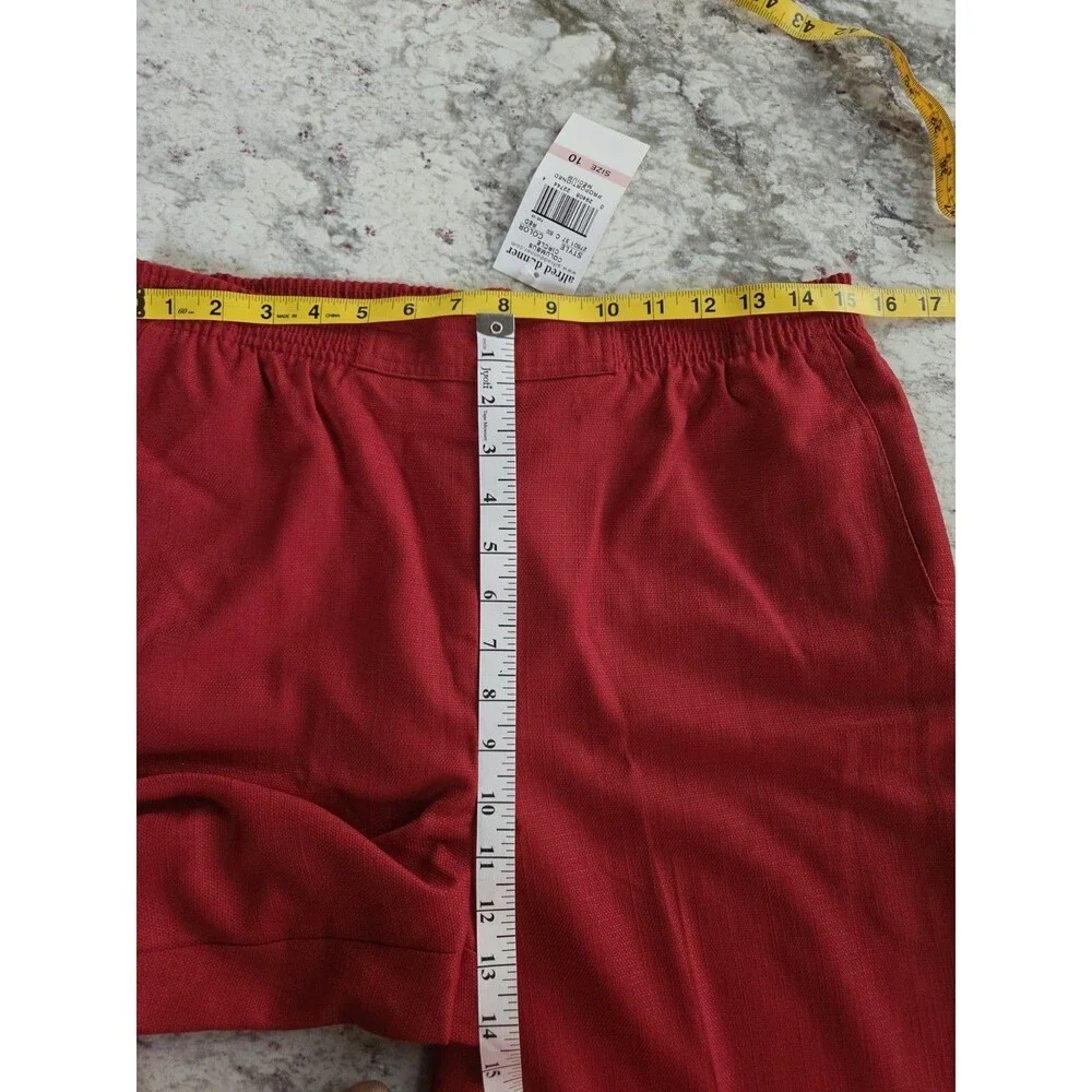 Alfred Dunner Womens Red Dress Pant Pockets Slubbed Wide Leg Elastic Waist Siren